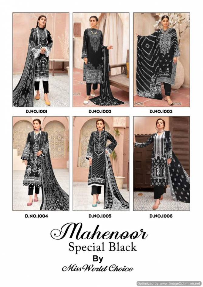 Mahenoor Black And White By Miss World Printed Heavy Cotton Dress Material Wholesalers In Delhi